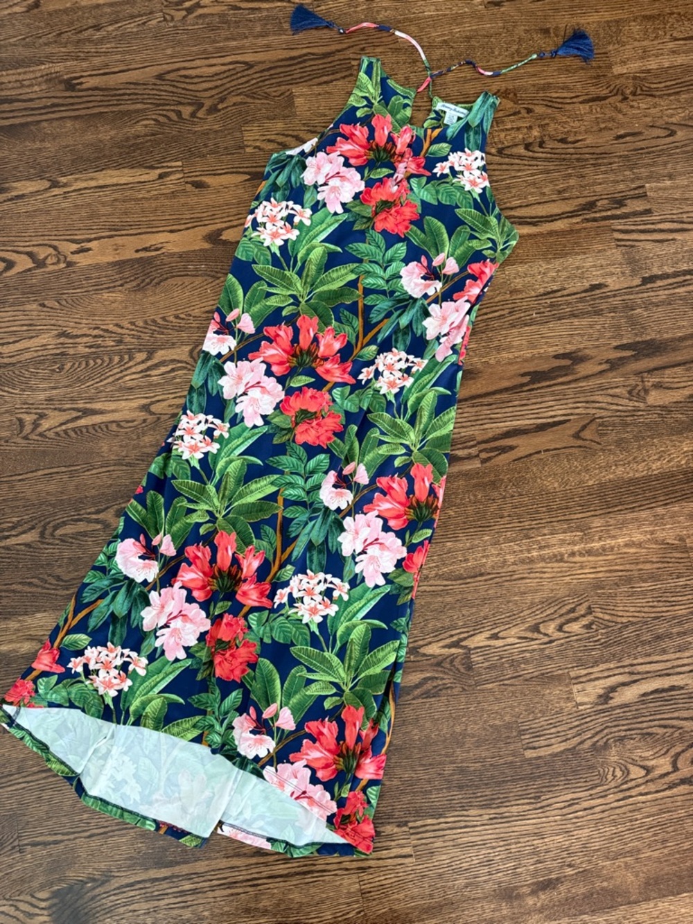 Tropical Floral Maxi Dress in Navy with Pink & Green